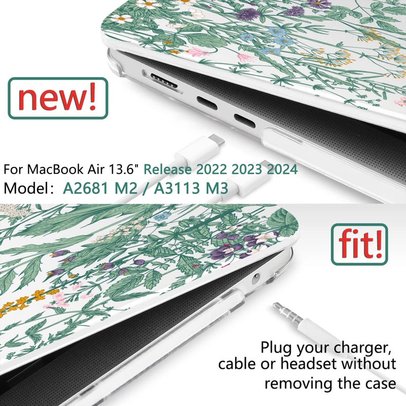 TWOLSKOO for M3 MacBook Air 13.6 inch Case 2022 2023 2024 A2681 M2 A3113 with Touch ID  Plastic Hard Shell Cover with Screen Protector & Keyboard Cover & Trackpad Film  Botanical Illustration - Image 3